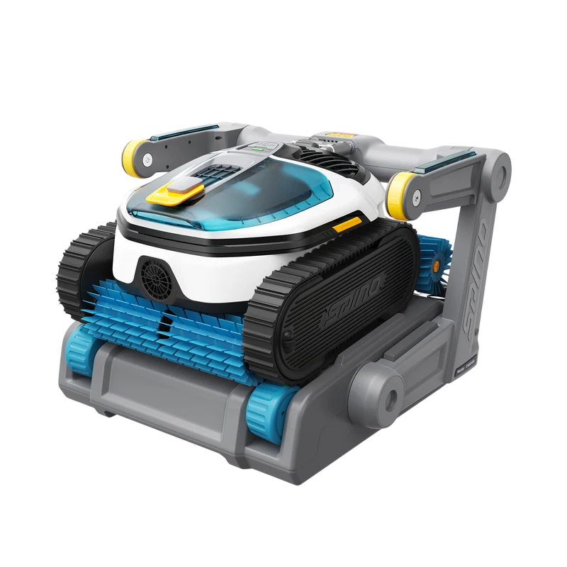 MAMMOTION SPINO S1 Pro robotic pool cleaner on its AutoShoreCharge dock